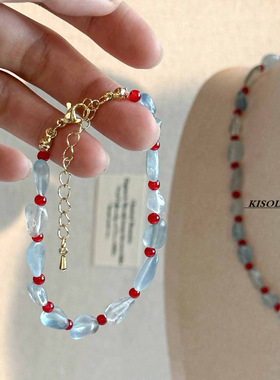 KISOL新中式温柔蓝色天然石项链~