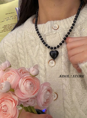 KISOL辣妹爱心珍珠串珠锁骨链女~