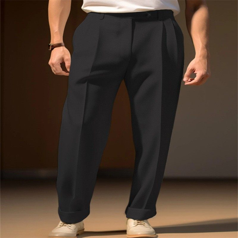 男士正装商务褶邹纽扣斜口袋纯色舒适日常直筒时尚西裤,淘宝优惠券,粉丝福利购,淘宝优惠卷