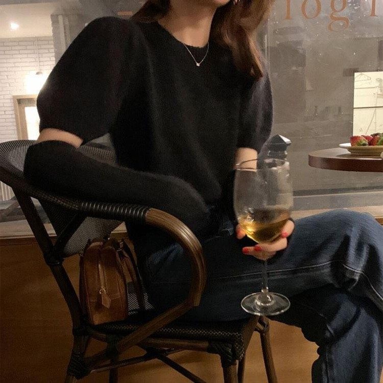 新款秋季可拆卸袖套毛衣女圆领短袖慵懒风泡泡袖上衣针织衫女,淘宝优惠券,粉丝福利购,淘宝优惠卷