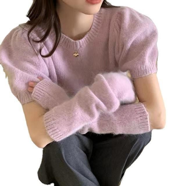 新款秋季可拆卸袖套毛衣女圆领短袖慵懒风泡泡袖上衣针织衫女,淘宝优惠券,粉丝福利购,淘宝优惠卷