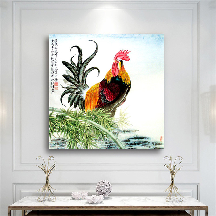 白色公鸡图挂画金鸡报晓装饰画镇宅风水招财挂画鸡图案雄鸡图