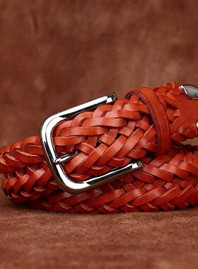 3.5CM宽实用编织腰带男头层牛皮