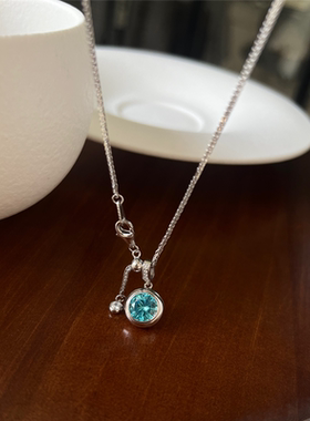 925纯银海蓝泡泡单钻项链锁骨链