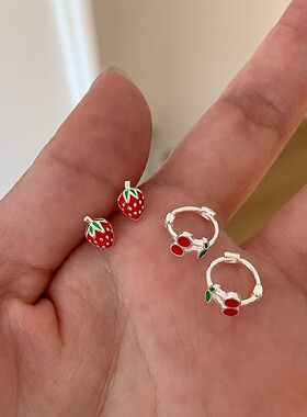 韩系ins童趣草莓樱桃耳钉女耳环女新款个性甜酷风百搭时尚耳饰女