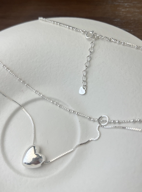 轻奢通体纯银爱心双层项链女ins