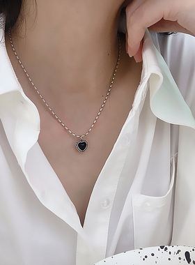 黑玛瑙桃心形小众设计ins锁骨链