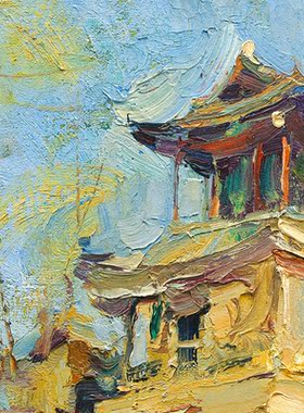 马捷 新中式禅意古建筑玄关装饰画客厅挂画古典茶楼沙发背景壁画