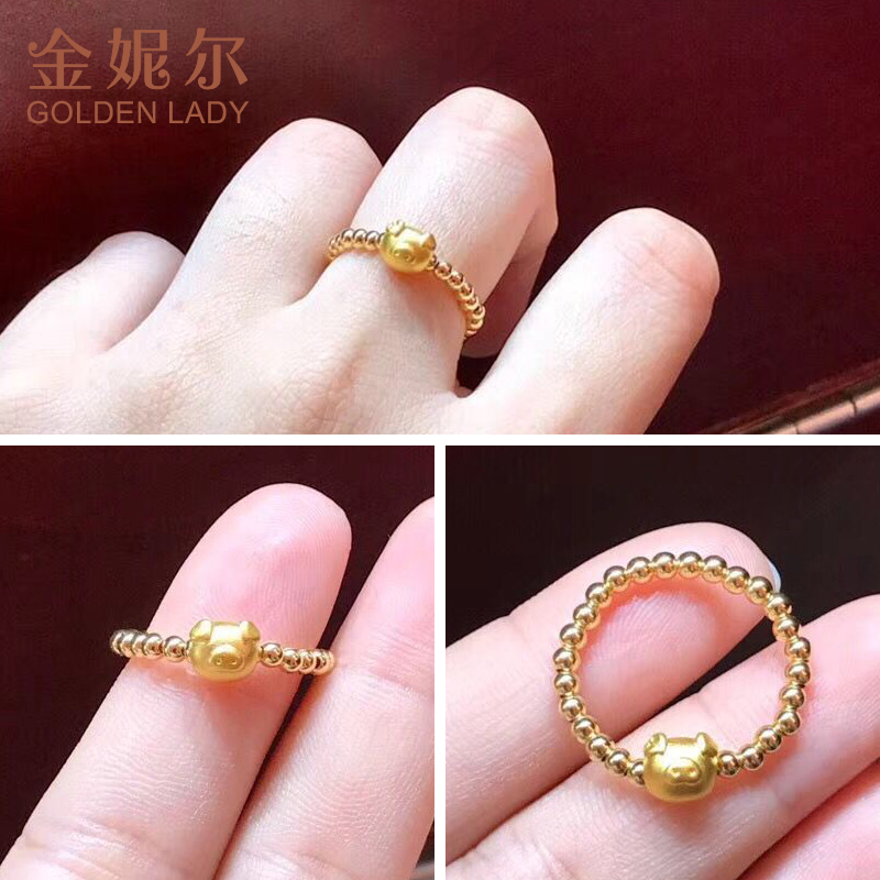 金转运珠戒指本命抖音同款 18K 硬金黄金生肖 3D 足金 999 小金猪戒指 金转运珠戒指本命抖音同款 18K 硬金黄金生肖 3D 足金 999 小金猪戒指