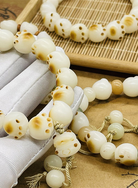 保真天然白玉菩提根炭烤猫爪手链