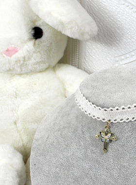 蝴蝶十字架锁骨链项链choker项圈少女感法式蕾丝复古日系甜美饰品