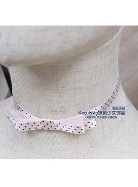 波点miu系原创小众choker光泽丝带蝴蝶结少女甜妹龙心锁骨链项链