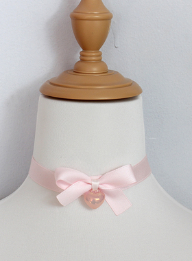 少女粉色爱心形蝴蝶结毛绒脖圈项链锁骨链日系可爱女m软妹choker