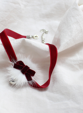 圣诞节丝绒锁骨链毛绒绒~