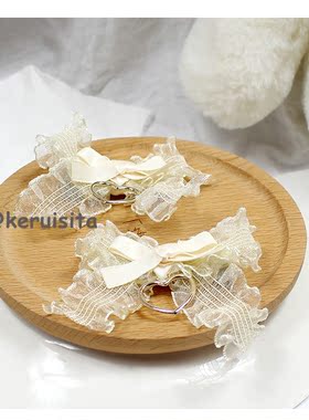 奶黄色生成蝴蝶结蕾丝发夹双马尾Lolita配饰品小物丸子头对夹发卡