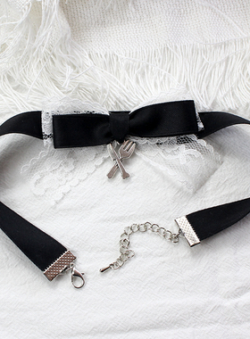 黑白蕾丝项链胸针蝴蝶结choker颈饰日系可爱发夹卡对夹少女圣十字