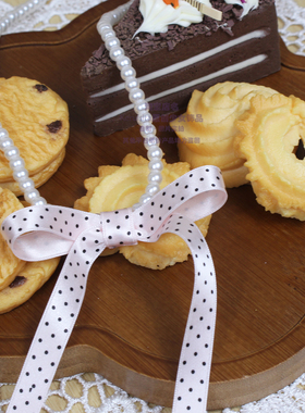 粉色黑波点日系ins量产型复古vintage蝴蝶结miu少女项链仿珍珠链