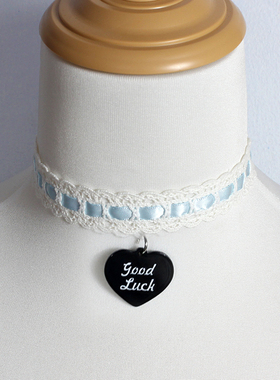 蕾丝爱心形黑白蓝粉项链choker项圈锁骨链少女仆甜妹少女项圈花边