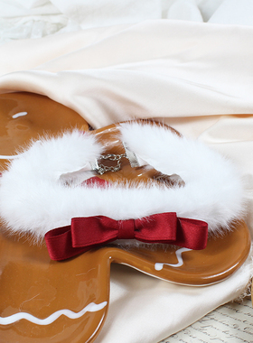 毛绒项圈choker圣诞节项链锁骨链蝴蝶结少女朋友礼物酒红仿水貂