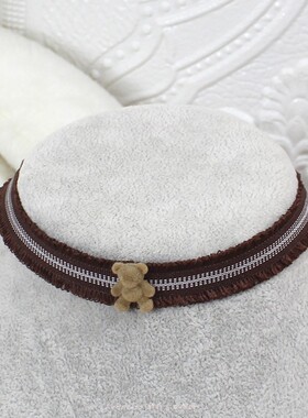 巧克力棕色咖啡色锁骨链项链日韩choker小熊毛绒秋冬百搭日系少女