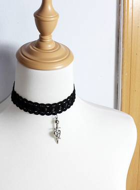 剑心粉蕾丝花边choker白蓝黑Y2K个性酷帅机车项链锁骨链颈饰项圈