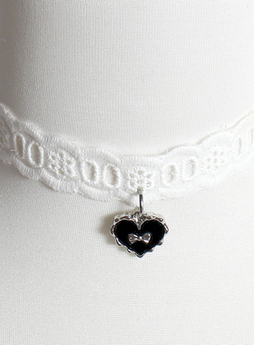 蕾丝爱心蝴蝶结项圈巴洛克中古白黑锁骨链项链choker甜美少女仆