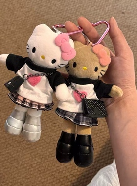 长腿T恤Kitty毛绒挂件可爱kt猫爱心扣书包挂饰钥匙扣公仔玩偶包挂