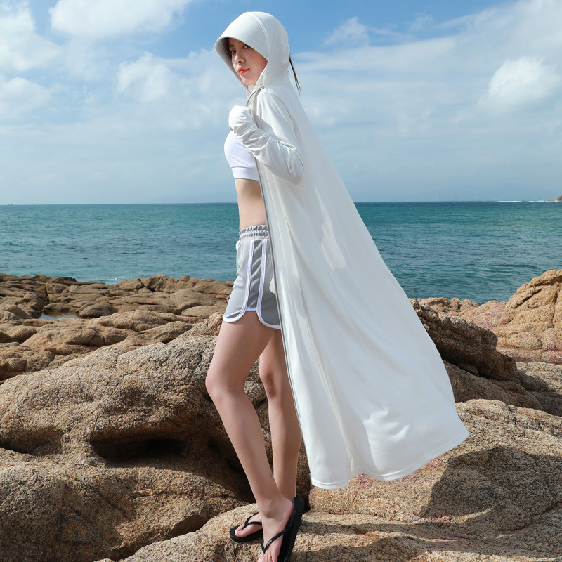 长款夏连帽过膝防紫外线风衣防晒衣 曲纪短外套