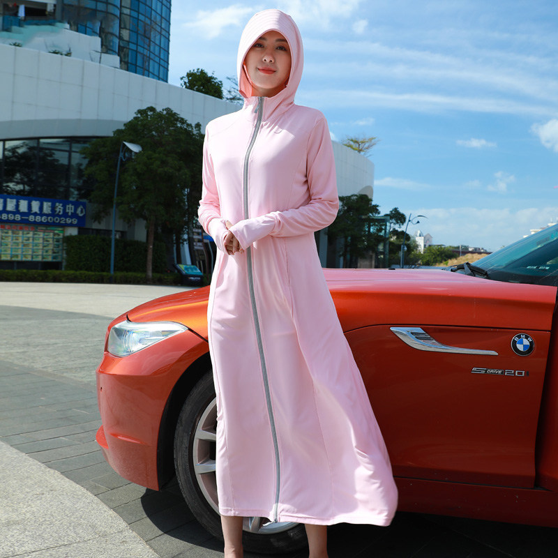 长款夏连帽过膝防紫外线风衣防晒衣 曲纪短外套