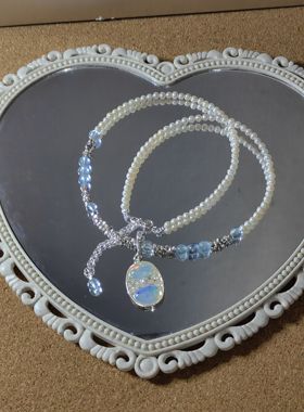 gewu原创超美宝石拼盘欧泊吊坠项链天然淡水ak珍珠镀14k金配件