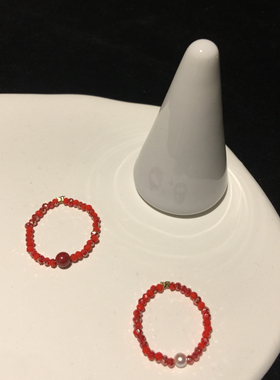 格物彩色水晶串珠戒指套装女独特小众设计素圈指环叠戴个性食指戒