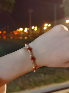 gewu原创《喜相逢》捷克琉璃手串朱砂圆珠手链复古汉元素显白