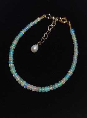 非洲欧泊手链《璀璨星河》天然欧泊石手链欧珀宝石算盘珠14k镀金