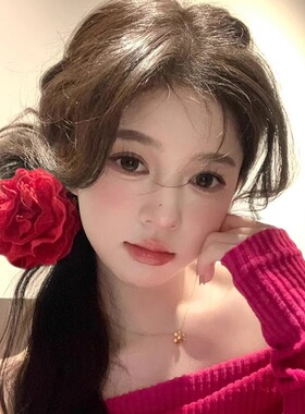 红色蕾丝玫瑰花朵抓夹2024新款气质花朵发夹后脑勺鲨鱼夹发卡发饰