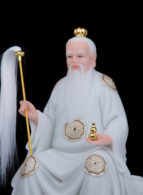 鸿钧老君道人汉白玉彩绘神像创始元灵祖师居家装饰品中式摆件