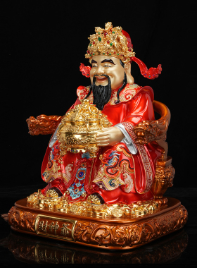 中式纯手工彩绘财神铜像摆件