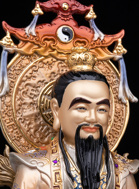 太上老君像纯铜彩绘坐山三清道祖道德天尊家用供奉中式祖师爷摆件