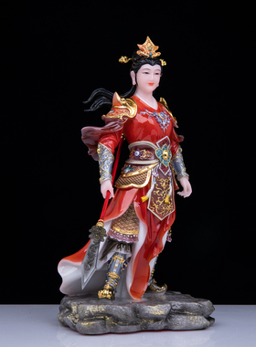 汉白玉中式战神女将神像摆件