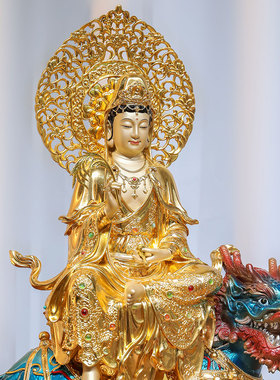 黄铜贴金四大菩萨佛像祝福摆件