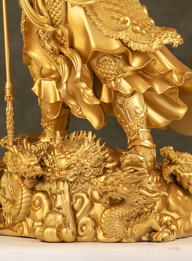 中式纯铜九龙关公交招财摆件