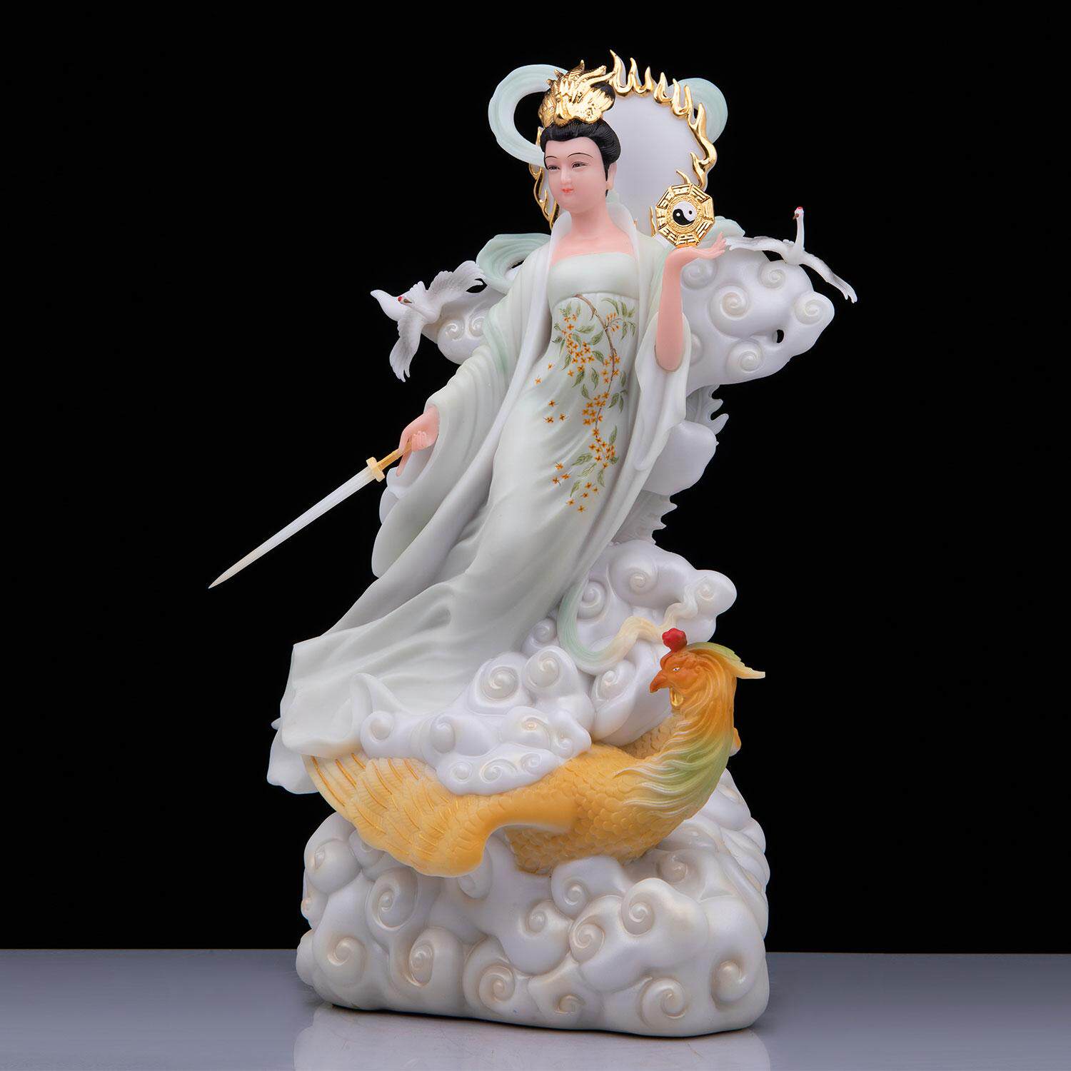 汉白玉站九天玄女神像飞天玄女八卦九天玄女娘娘家用供奉圣丰摆件
