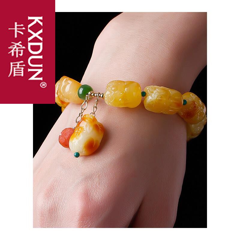 kxdun黄蜜蜡貔貅男女士手串手链 卡希盾手链