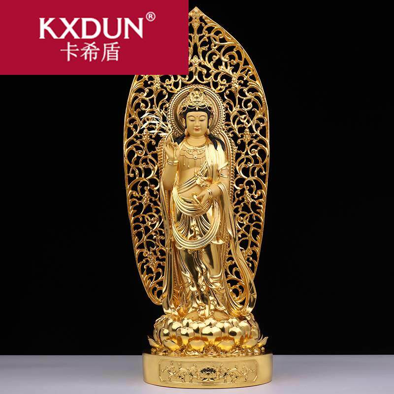 紫瑞星纯铜贴金西方三圣全铜神像 卡希盾摆件