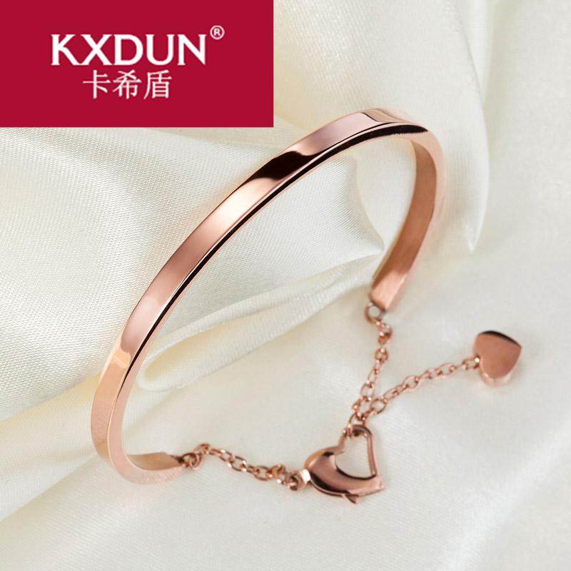 kxdun韩版镶钻心扣镀18k金手镯 卡希盾手镯