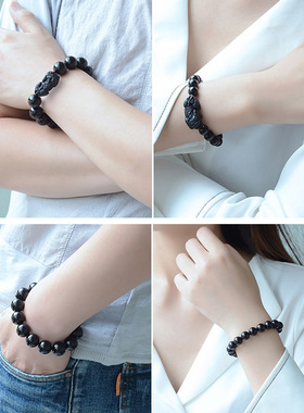 天然黑曜石手链男女情侣款乌金黑