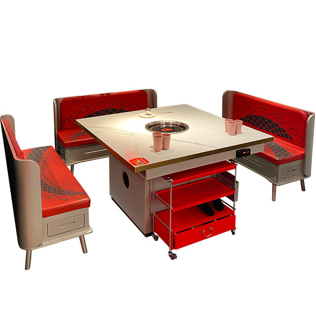 Rock plate solid wood induction cooker hot pot table