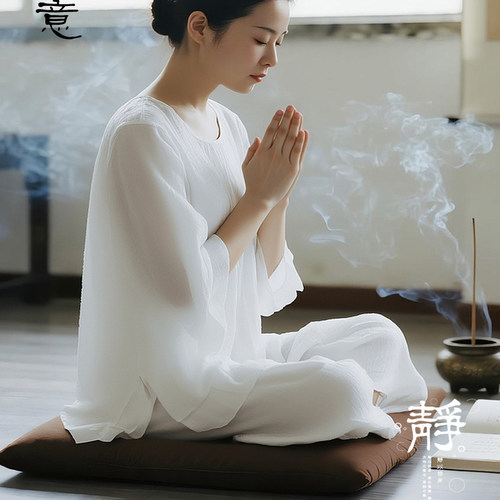 仙气疗愈禅服棉麻禅意素衣佛系女装打坐拜佛修行道服太极服女款 - 图3