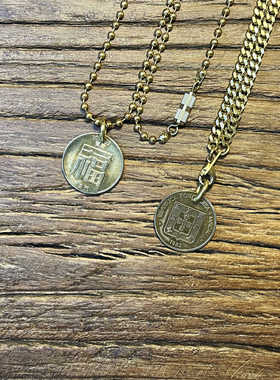 澳门福字钱币吊坠项链情侣复古风