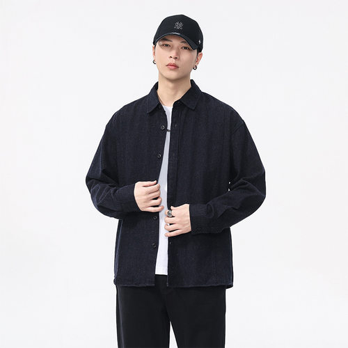 健康绿色环保抗菌亚麻衬衫男长袖美式复古外套男春秋宽松休闲衬衣 - 图1