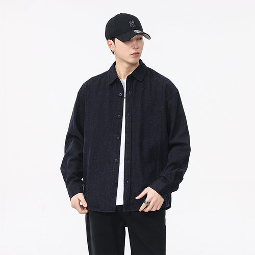 健康绿色环保抗菌亚麻衬衫男长袖美式复古外套男春秋宽松休闲衬衣 - 图0